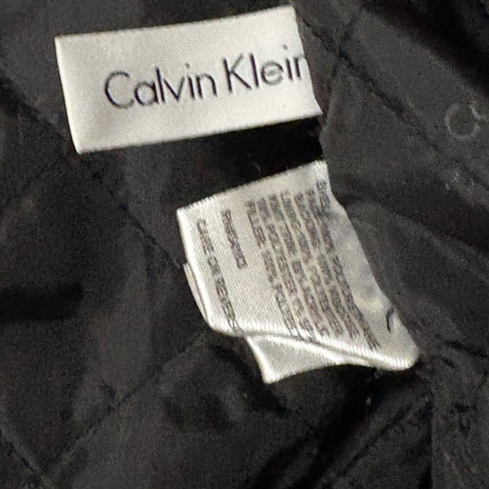 Calvin Klein Black Faux Leather Mens Bomber Jacket Zipper Pockets XL - Picture 9 of 10